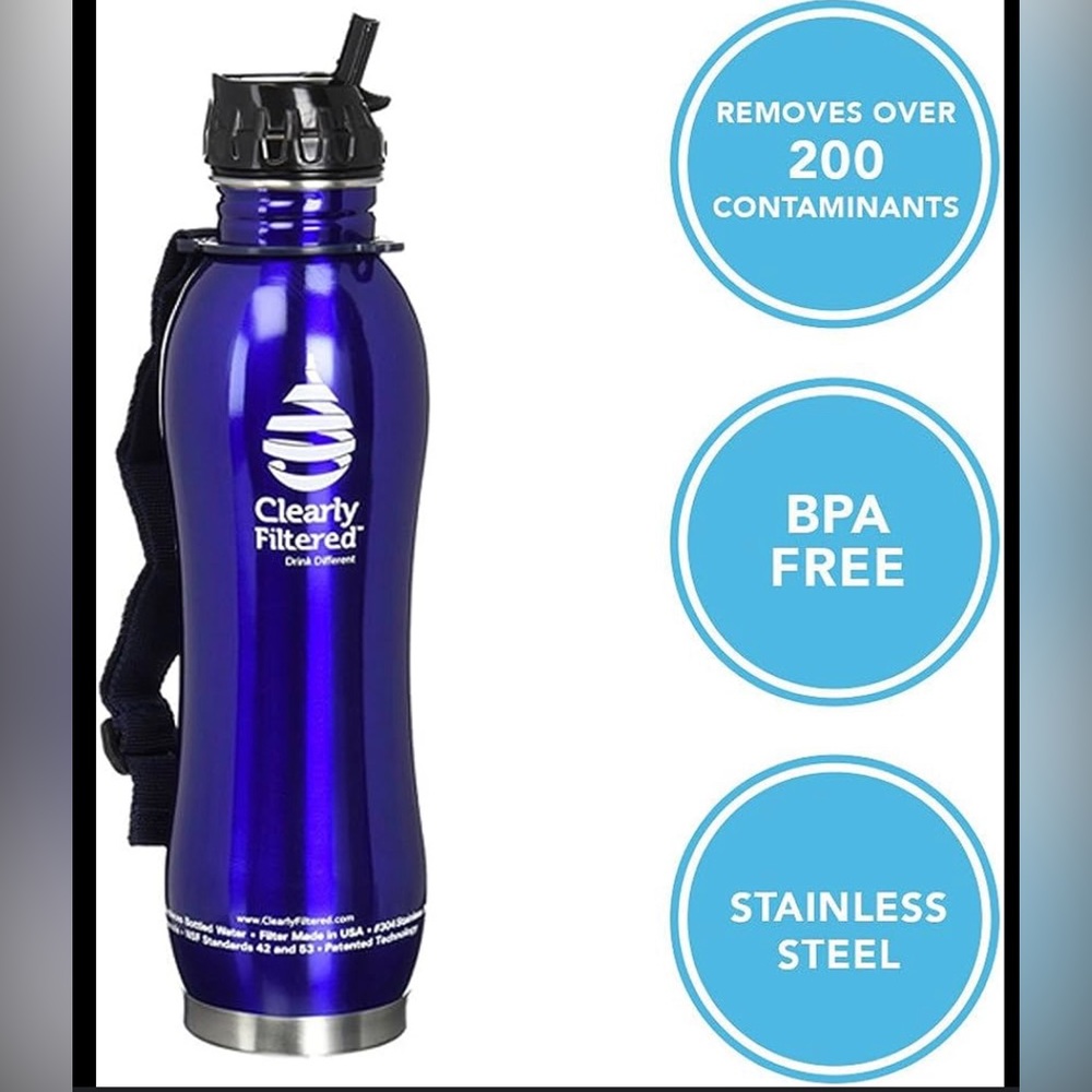 Clearly Filtered Stainless Steel Water Filter Bottle Travel Camping 27 oz